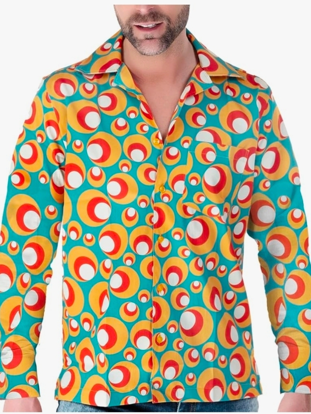 2XL Men's Retro 70s Button-Down Multicolor Casual Shirt LS.